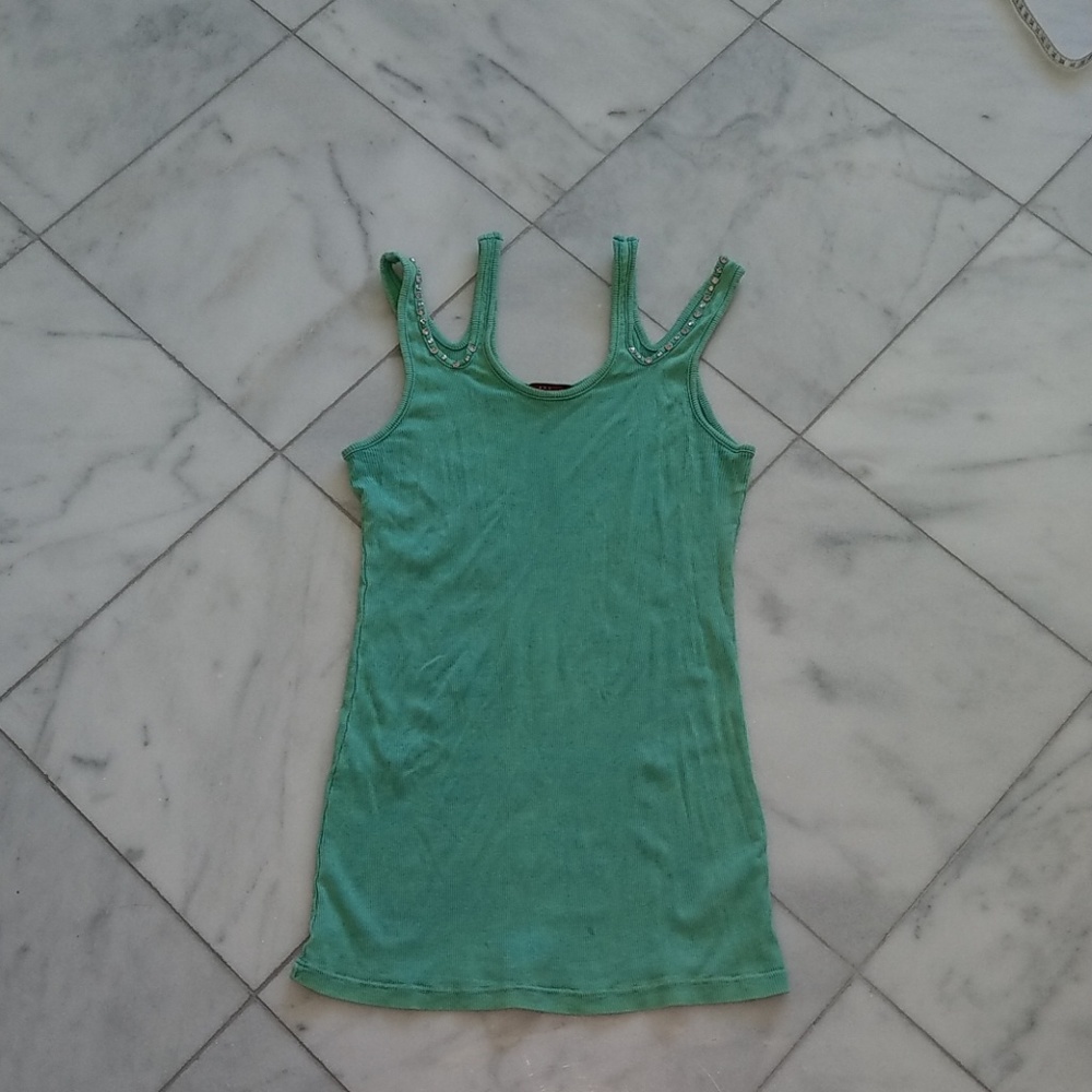 Tea Party double strap tank top M
